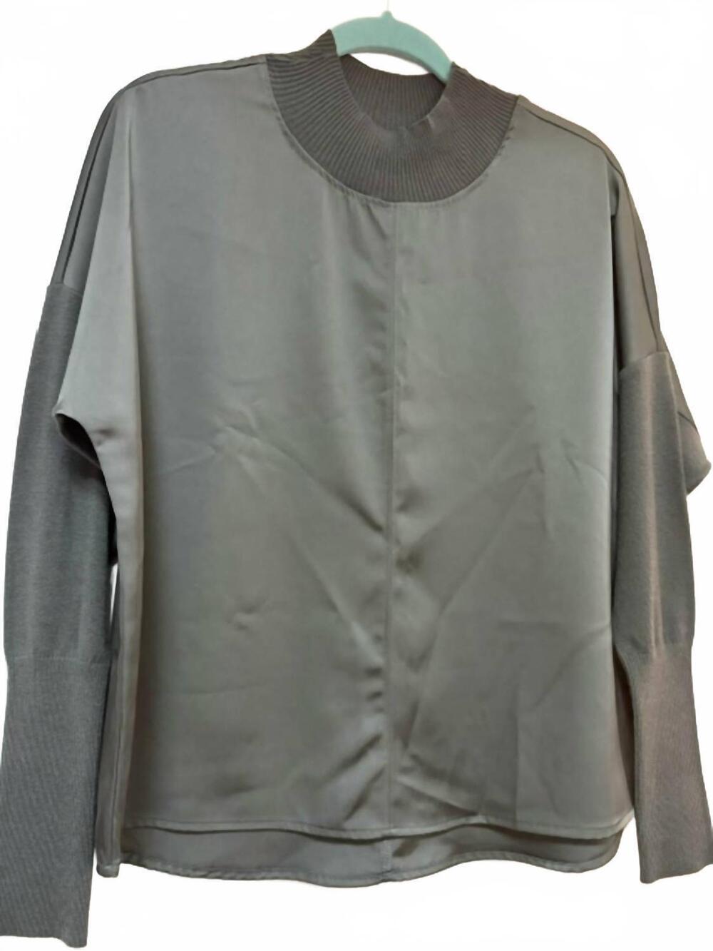 NEW CHARLIE B women's satin long sleeve blouse in spruce